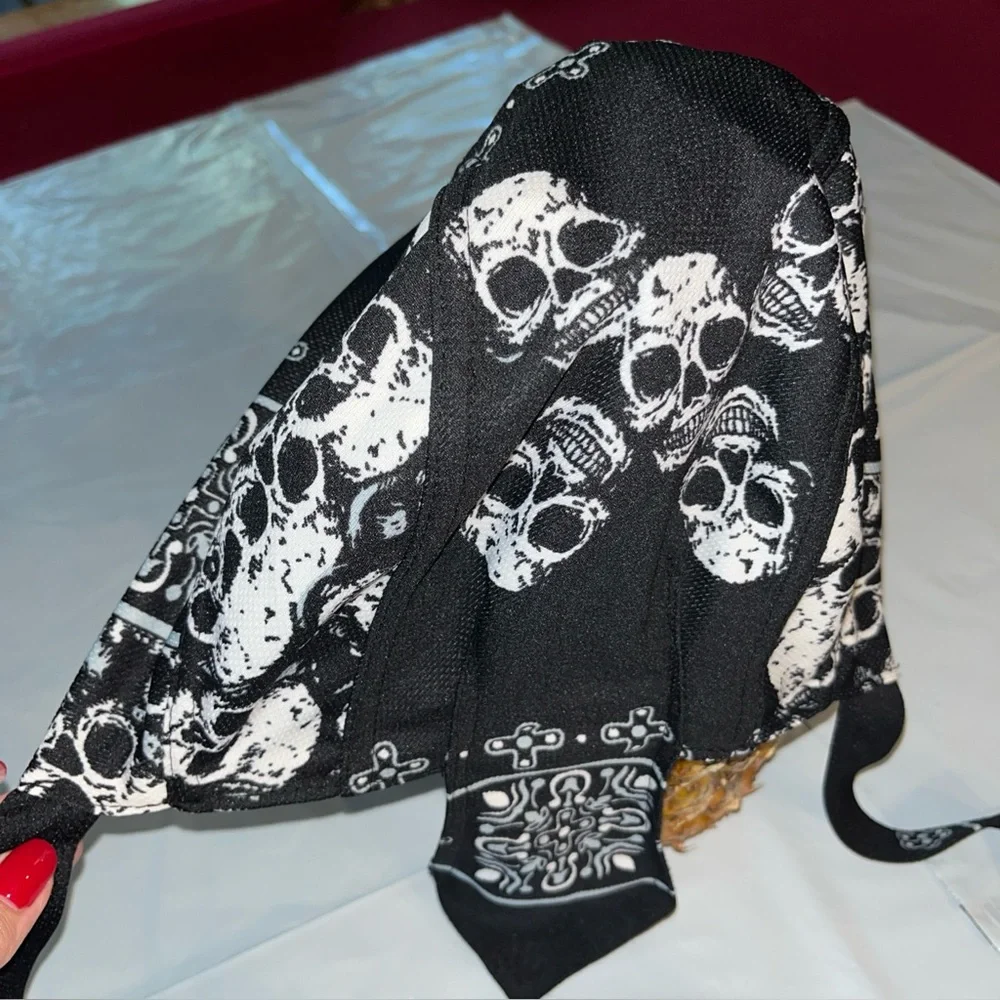 NEW Black white SKULL BIKER DOO Rag Cap Flydanna Durag Headwrap Bandanna Warrior - Picture 8 of 10